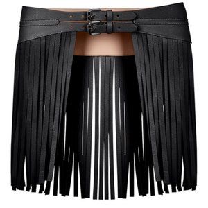 BCBGMAXAZRIA Bare Fringe Contour Waist Belt Black